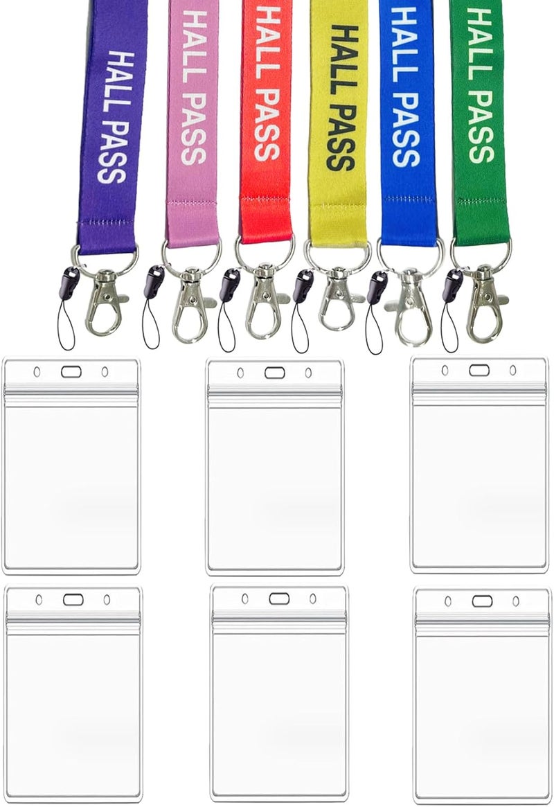 BEMAXYE Hall Pass Lanyards with Card Holders, School Classroom Passes Lanyard Set for Teacher Parents (6 Sets) - Image 1